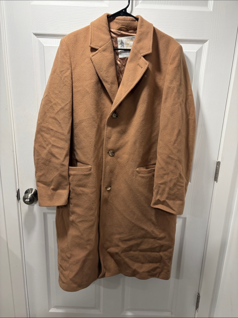 Vintage London Fog Wool Peacoat Overcoat Camel Classic Long Length Thick Warm 42